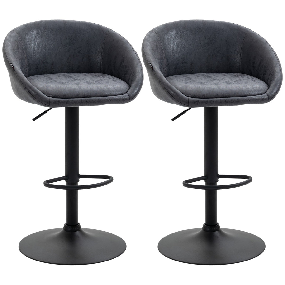 Bar Stools Set Of 2 Height-Adjustable Bar Chairs With Armrests, Back, Faux Leather Look, Footrest, Gray, 57X50X84-104Cm