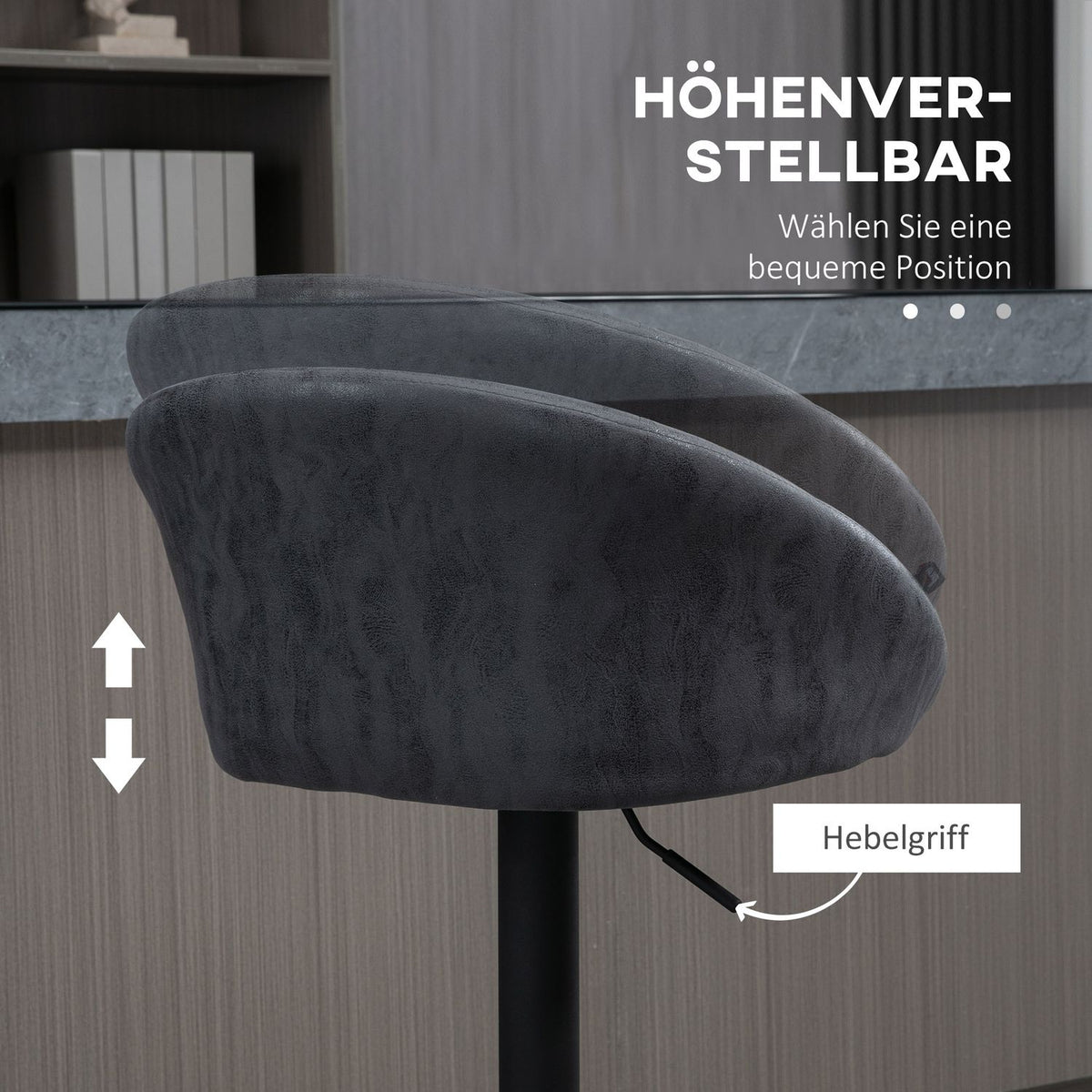 Bar Stools Set Of 2 Height-Adjustable Bar Chairs With Armrests, Back, Faux Leather Look, Footrest, Gray, 57X50X84-104Cm