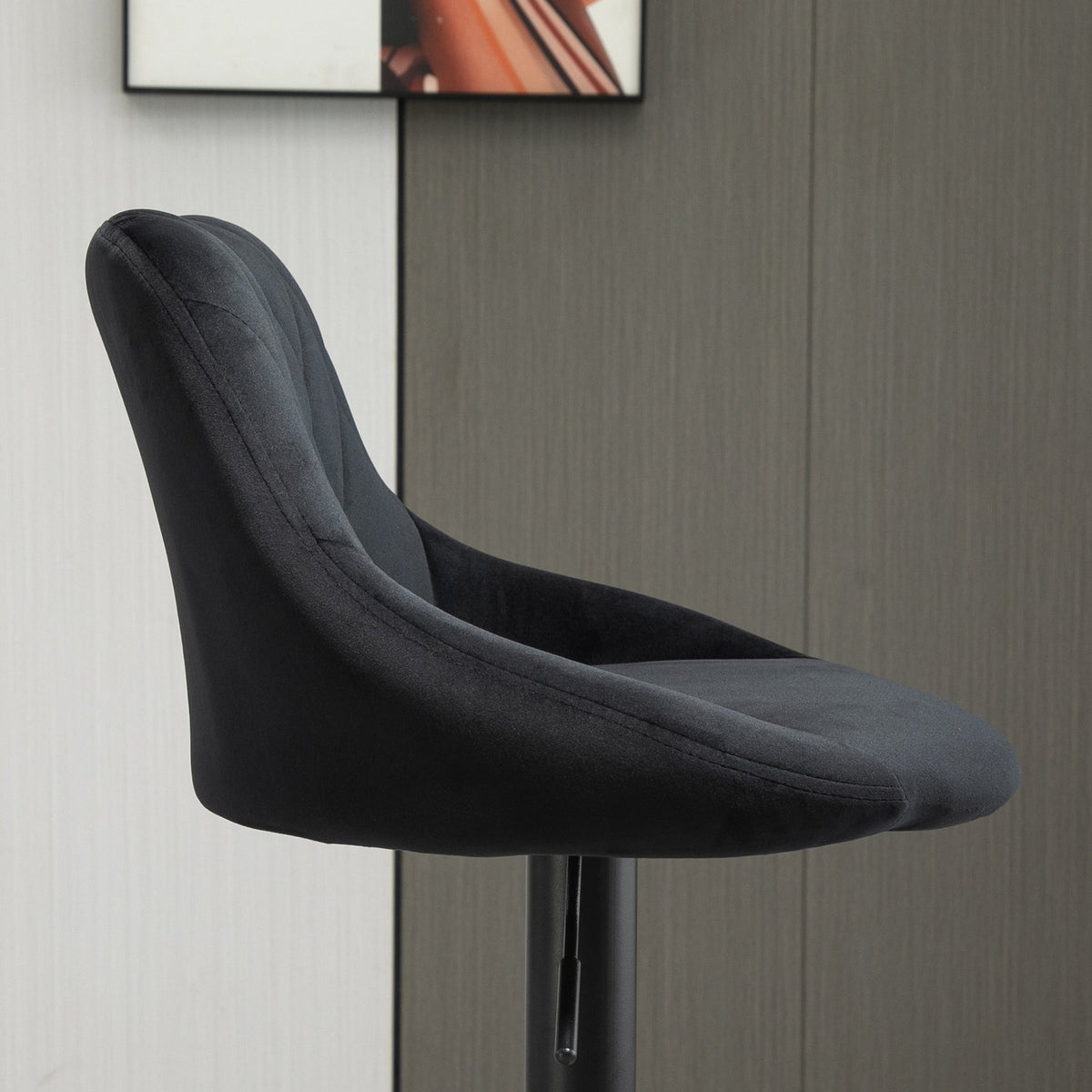 Bar Stools Set Of 2 Height-Adjustable, Black, Bistro Stool, Footrest, Backrest, Velvet, Metal, 46X48X83-104Cm