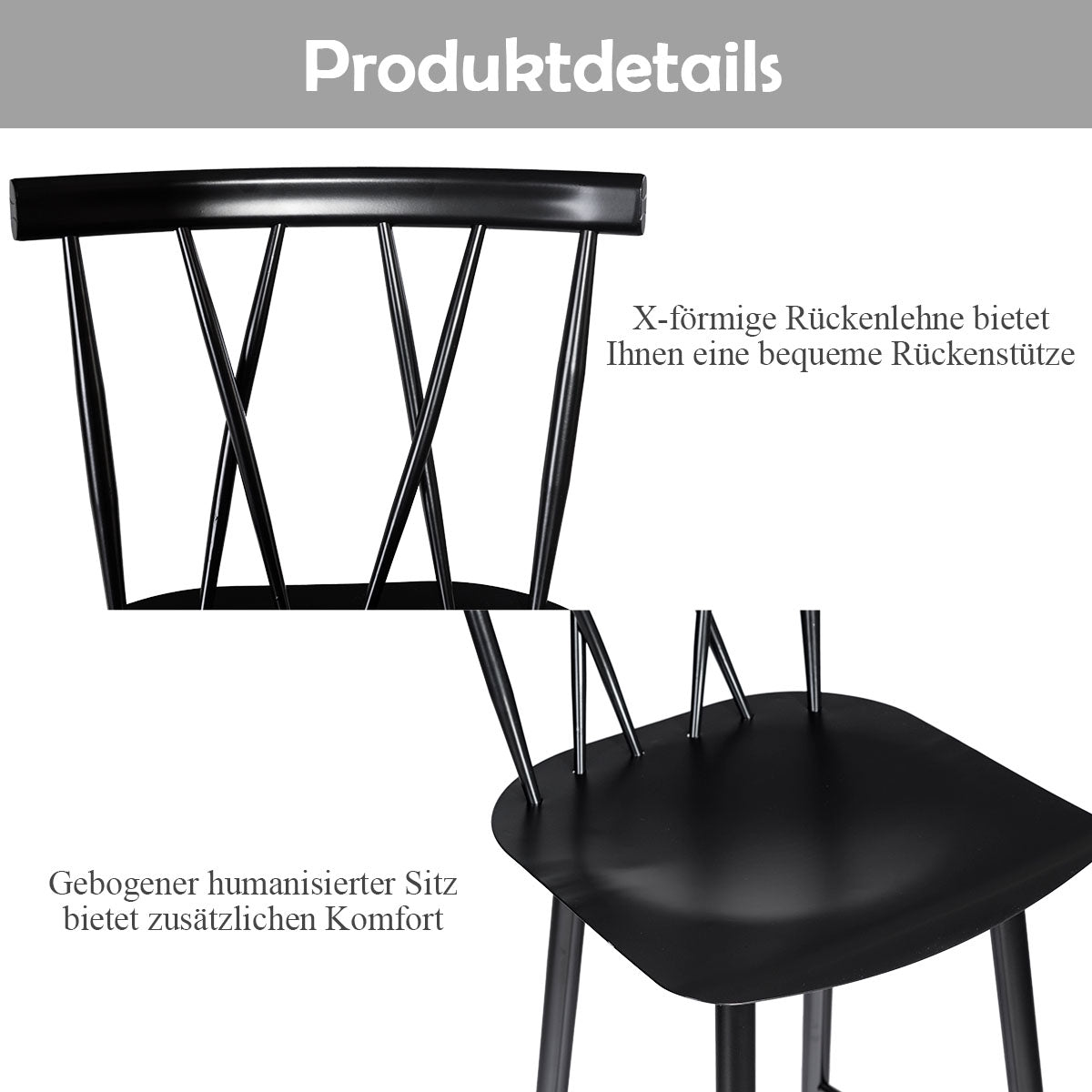 Bar Stools Set Of 2, Metal Backrest, 29.5-In Seat