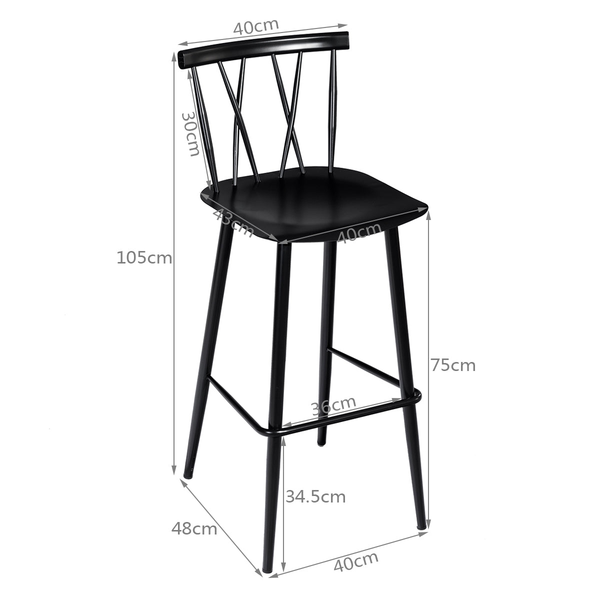 Bar Stools Set Of 2, Metal Backrest, 29.5-In Seat