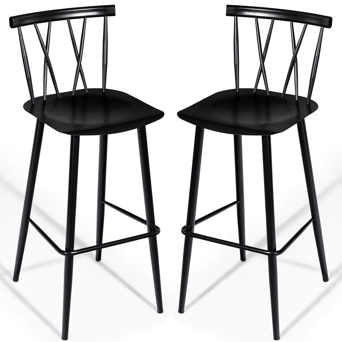 Bar Stools Set Of 2, Metal Backrest, 29.5-In Seat