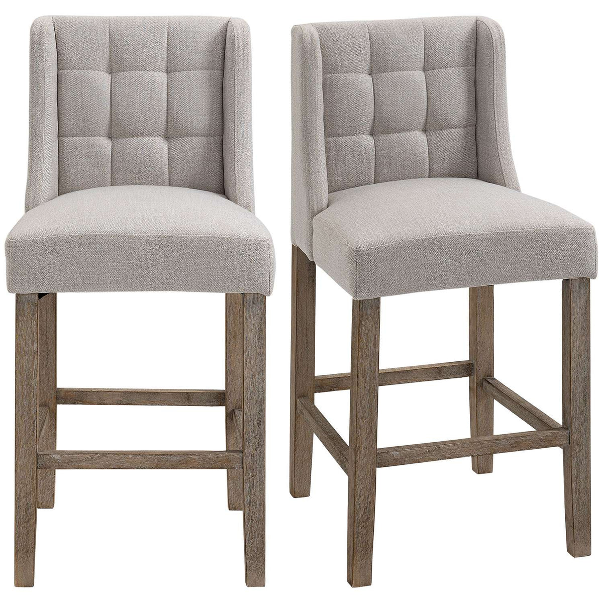 Bar Stools Set Of 2 Modern Kitchen Chairs Low Back Linen Touch Rubber Wood Beige 47X50X101Cm