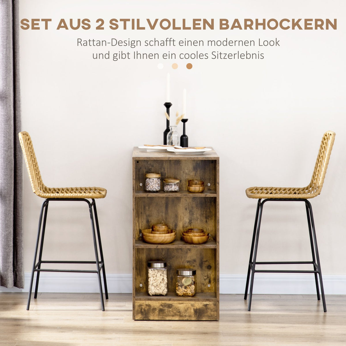 Bar Stools Set Of 2, Rat Look Bar Chairs, Counter Stools With Backrest, Boho Design Kitchen Stools, Counter Chairs, Kitchen, Steel, Yellow