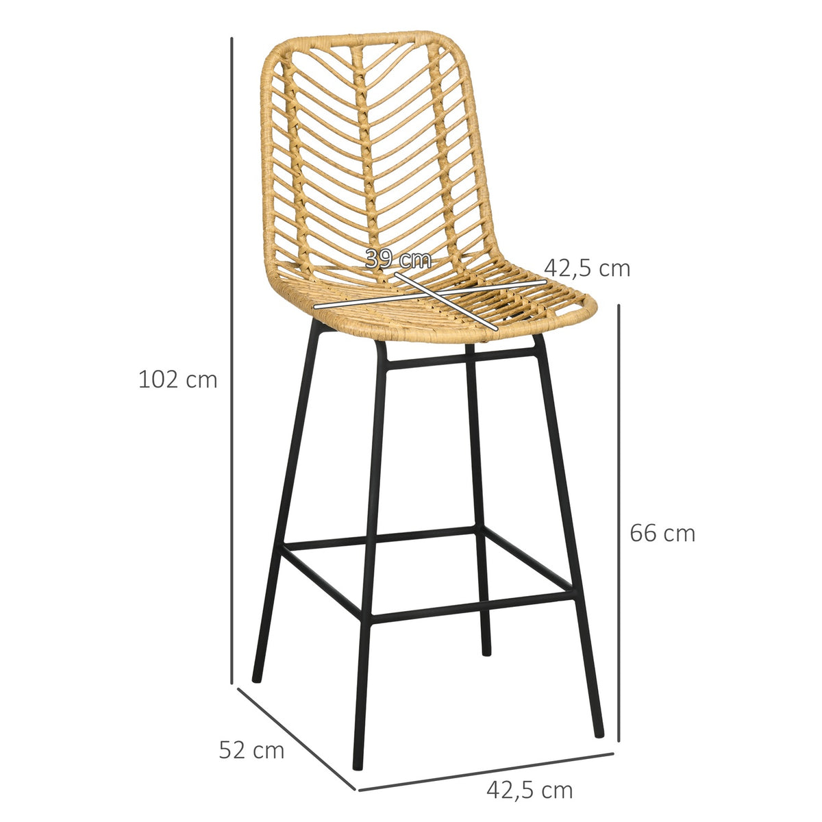 Bar Stools Set Of 2, Rat Look Bar Chairs, Counter Stools With Backrest, Boho Design Kitchen Stools, Counter Chairs, Kitchen, Steel, Yellow