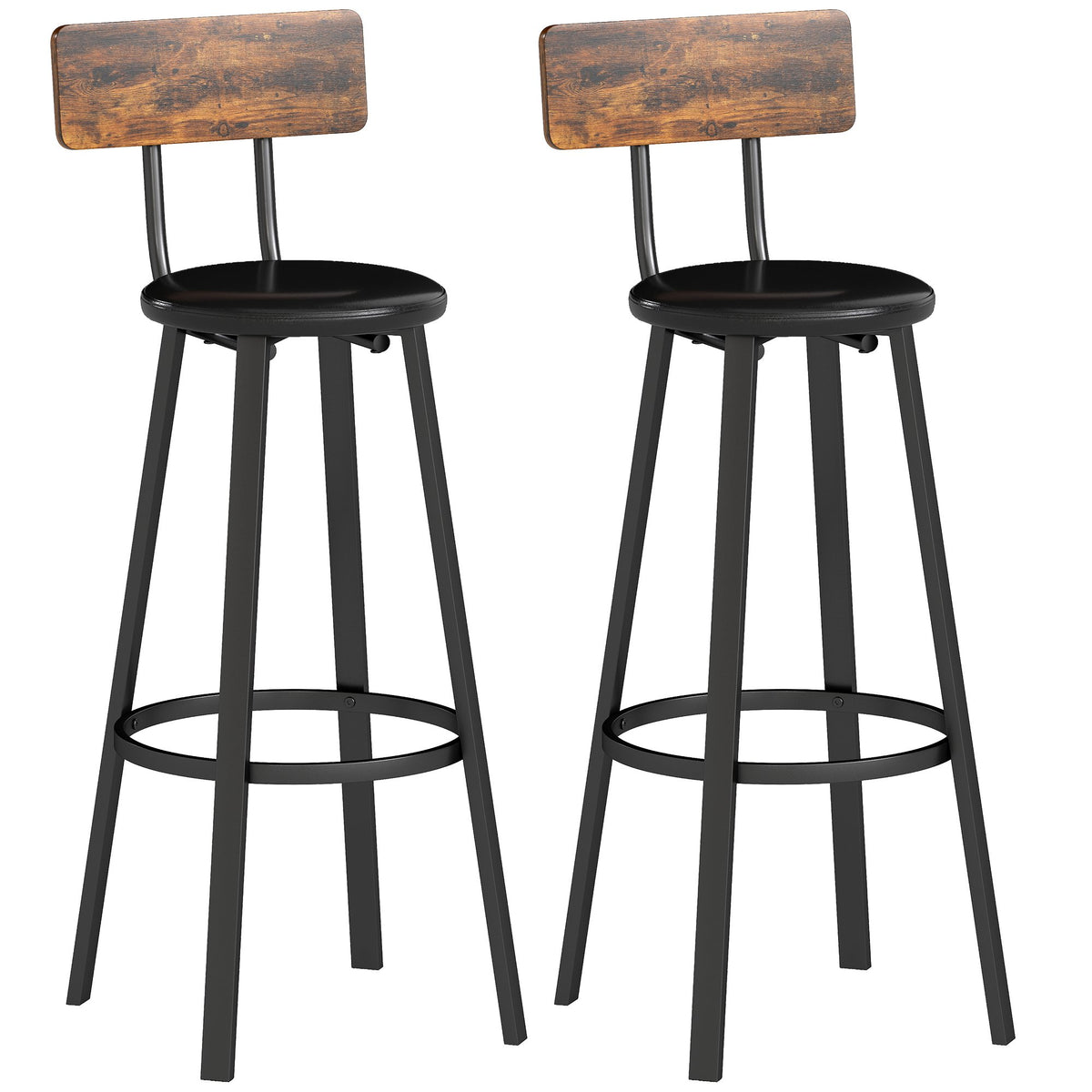 Bar Stools Set of 2, Backrest, 75.5 cm Seat Height