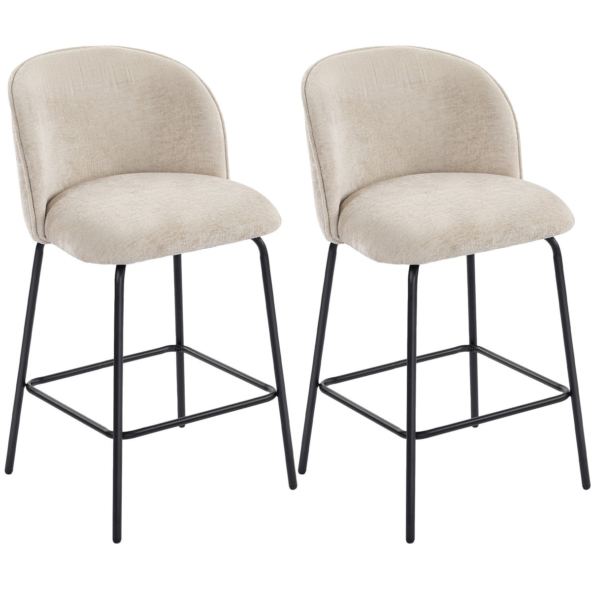 Bar Stools Set of 2, Backrest & Footrest, Beige