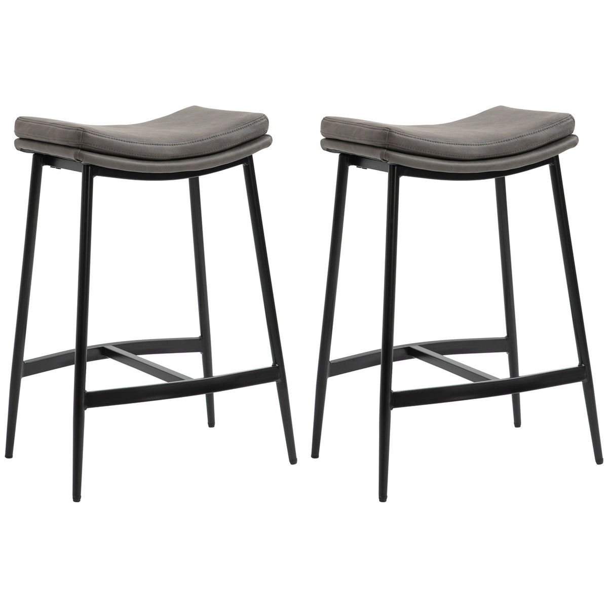 Bar Stools Set of 2, Padded Seats, Steel Frame