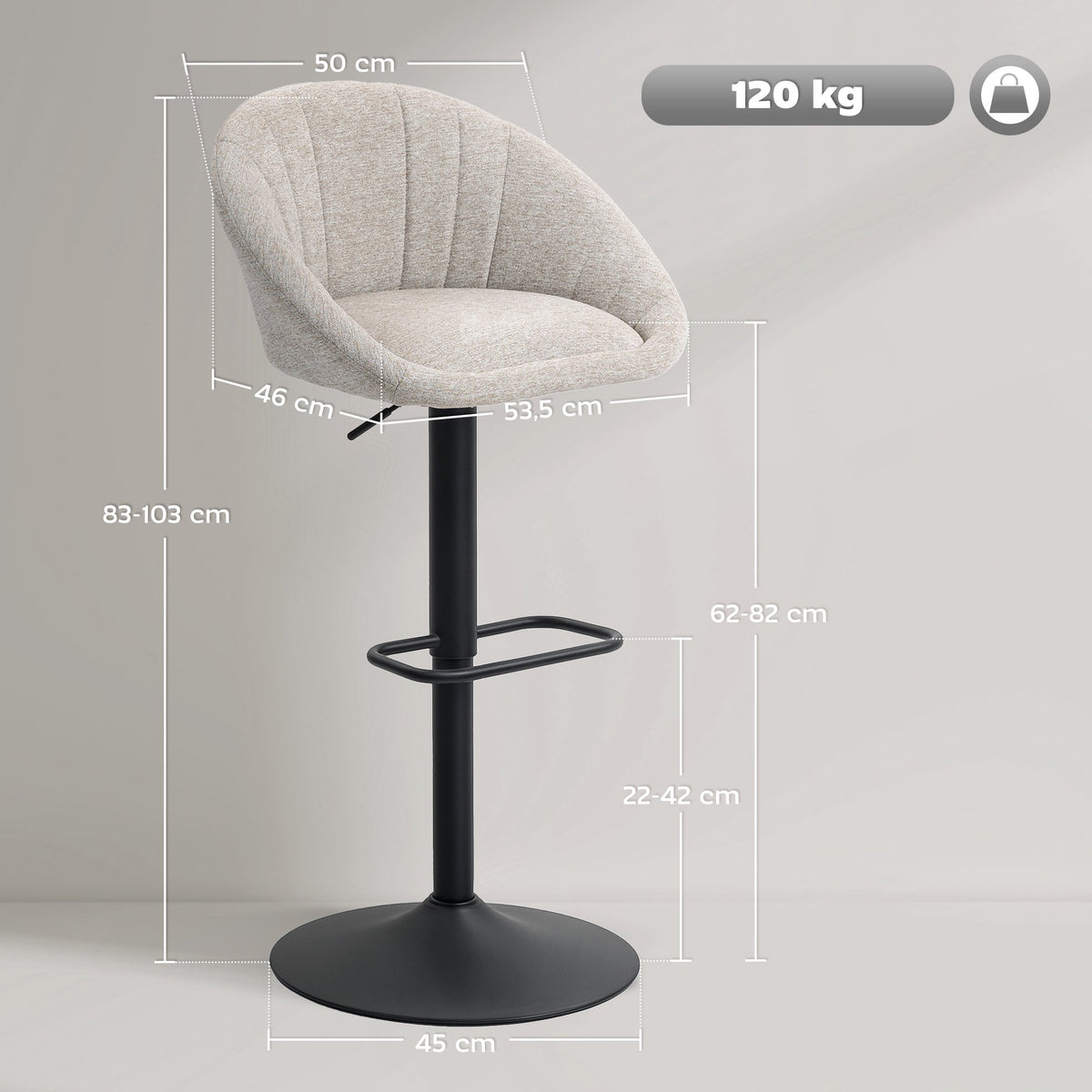 Bar Stools Set of 2, Swivel, Adjustable Height, With Armrests, Backrest