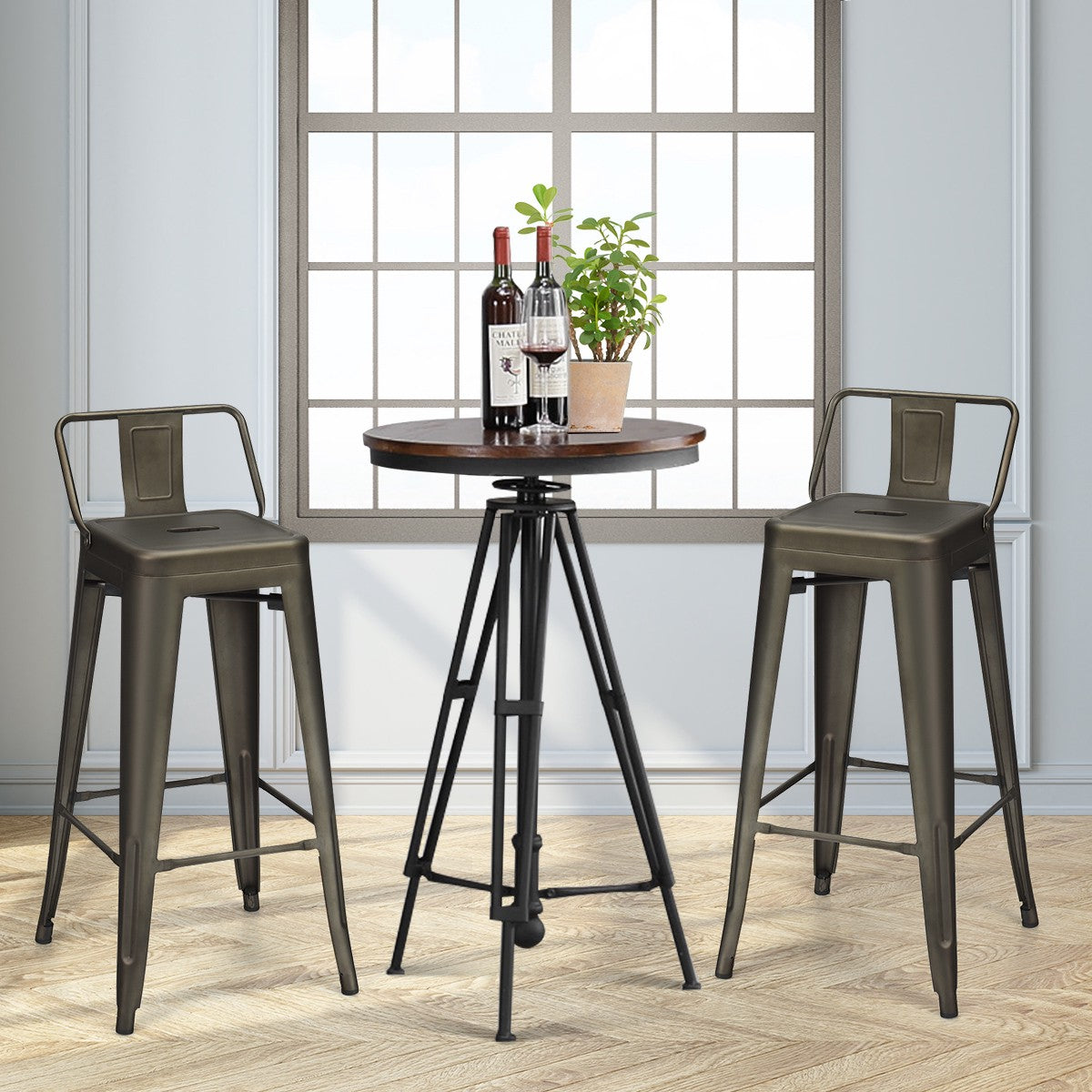 Bar Stools, Set of 4 Stackable Steel, 76 cm Seat