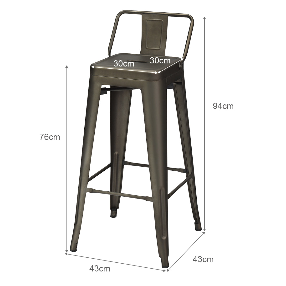 Bar Stools, Set of 4 Stackable Steel, 76 cm Seat