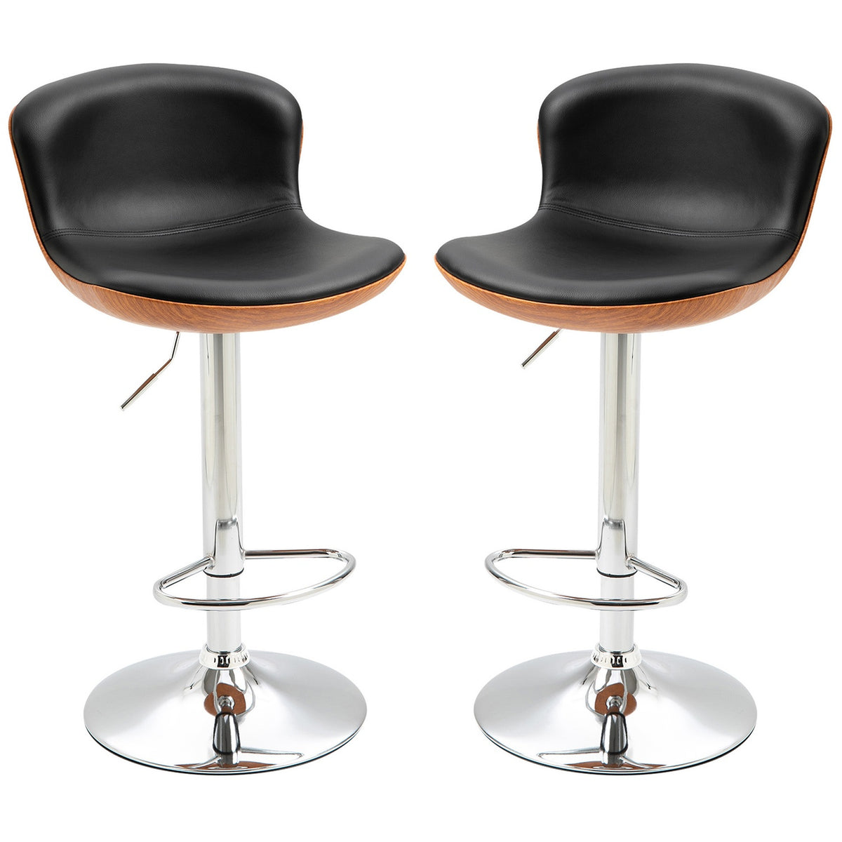 Bar Stools With Footrest, Bar Chair With Backrest, Bistro Stool, Dining Chair Height Adjustable Swivel Pu Black Set Of 2