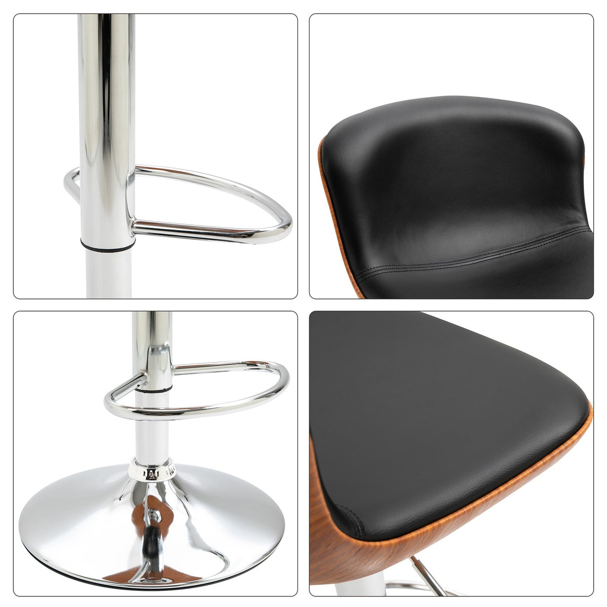 Bar Stools With Footrest, Bar Chair With Backrest, Bistro Stool, Dining Chair Height Adjustable Swivel Pu Black Set Of 2