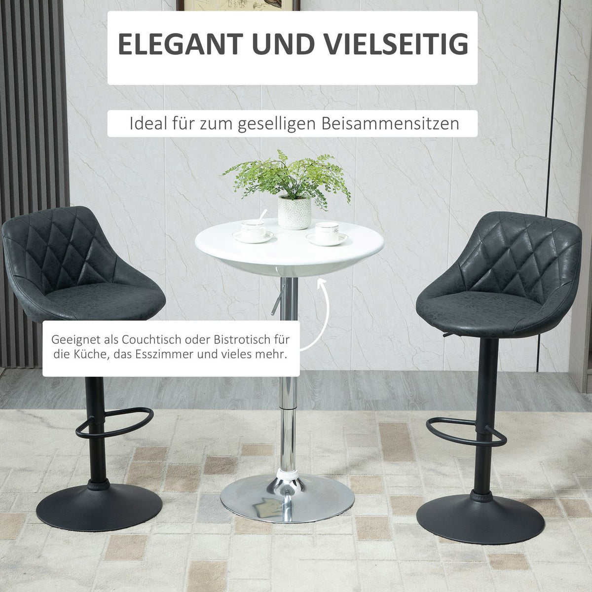 Bar Table Modern Dining Table Desk Height Adjustment Metal Abs Paint White Ø61 X 76-97 Cm