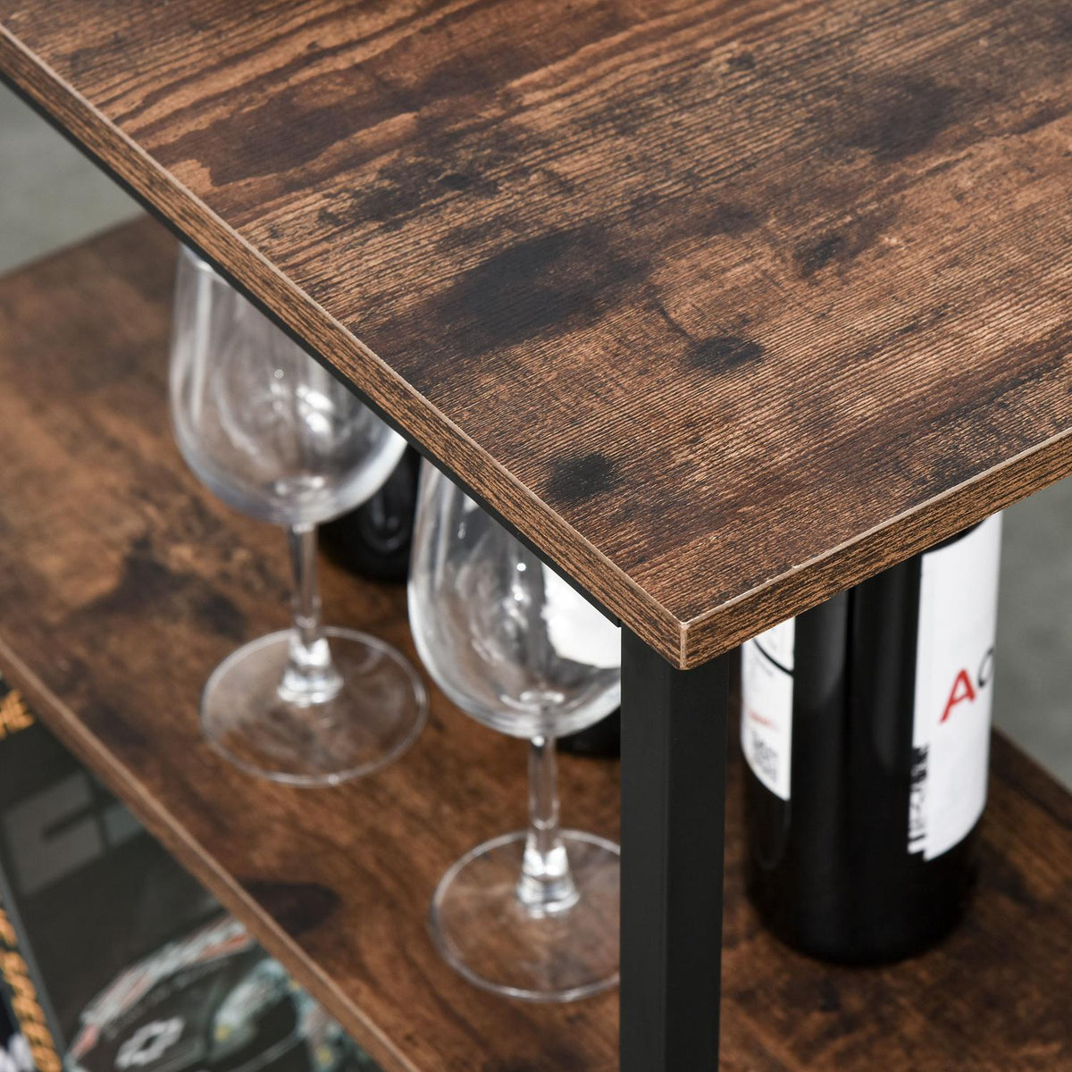 Bar Table Set, Bar Table With 2 Bar Stools, 3-Piece Table Set With Shelves, Chipboard/Steel, Rustic Brown/Black, 109X60X100Cm