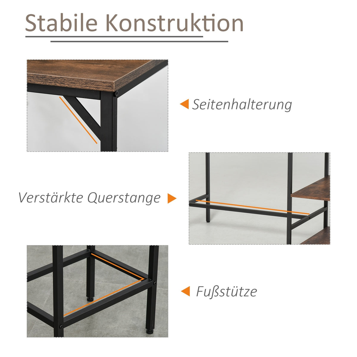Bar Table Set, Bar Table With 2 Bar Stools, 3-Piece Table Set With Shelves, Chipboard/Steel, Rustic Brown/Black, 109X60X100Cm