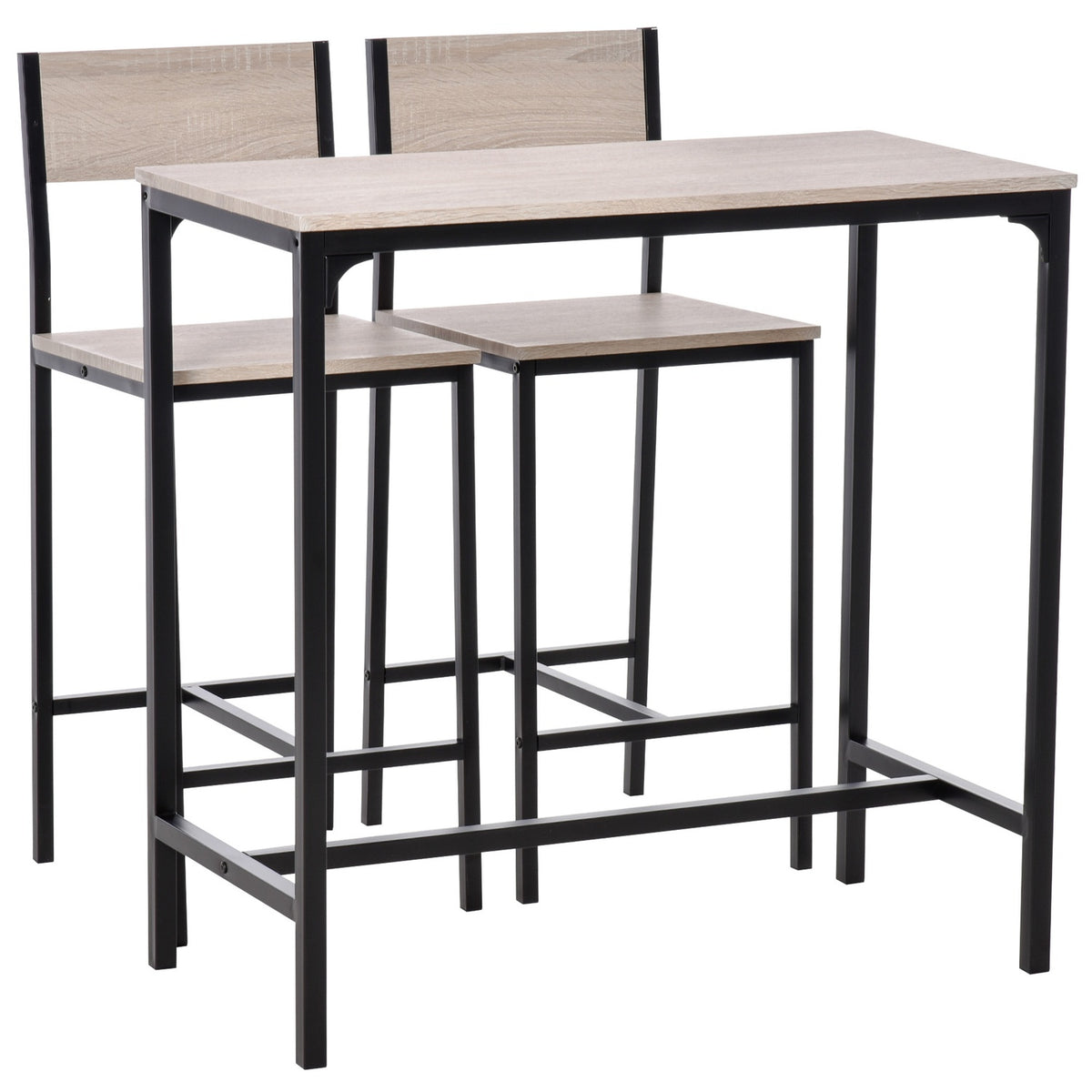 Bar Table With 2 Chairs 3-Piece Table Set, Bar Chair, Mdf, Natural, Black, 89X45X87Cm