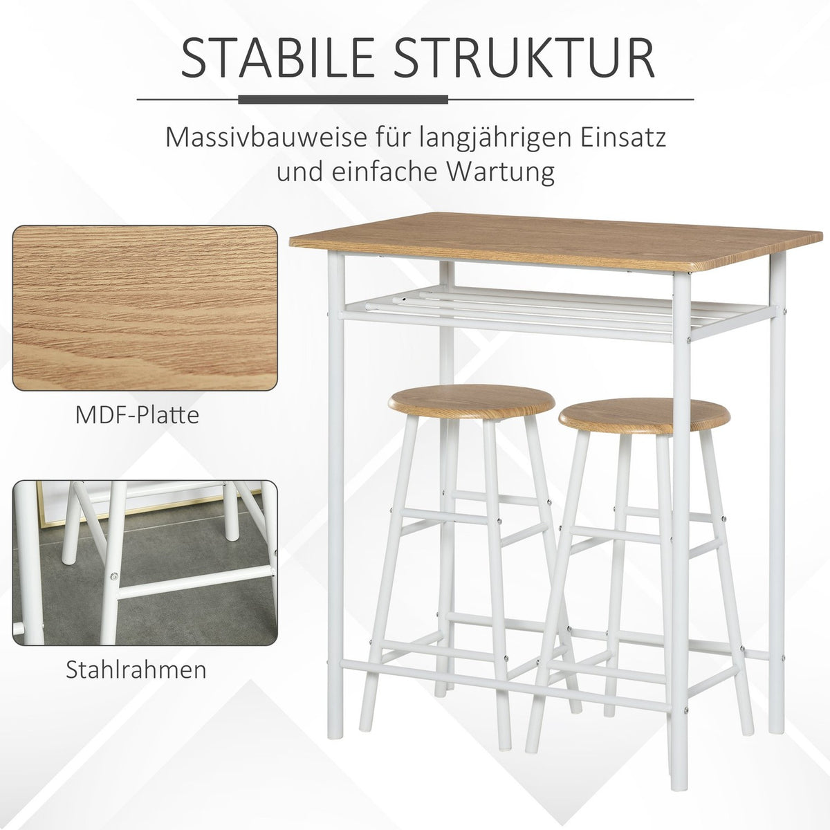 Bar Table With Chair Set Kitchen Table And Chairs With Non-Slip Doormat, Bar Table & Bar Stool With Storage Shelf, Mdf/Steel