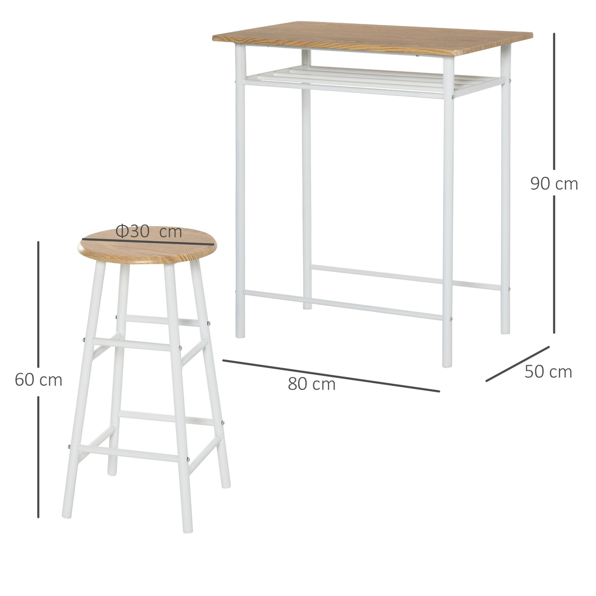 Bar Table With Chair Set Kitchen Table And Chairs With Non-Slip Doormat, Bar Table & Bar Stool With Storage Shelf, Mdf/Steel