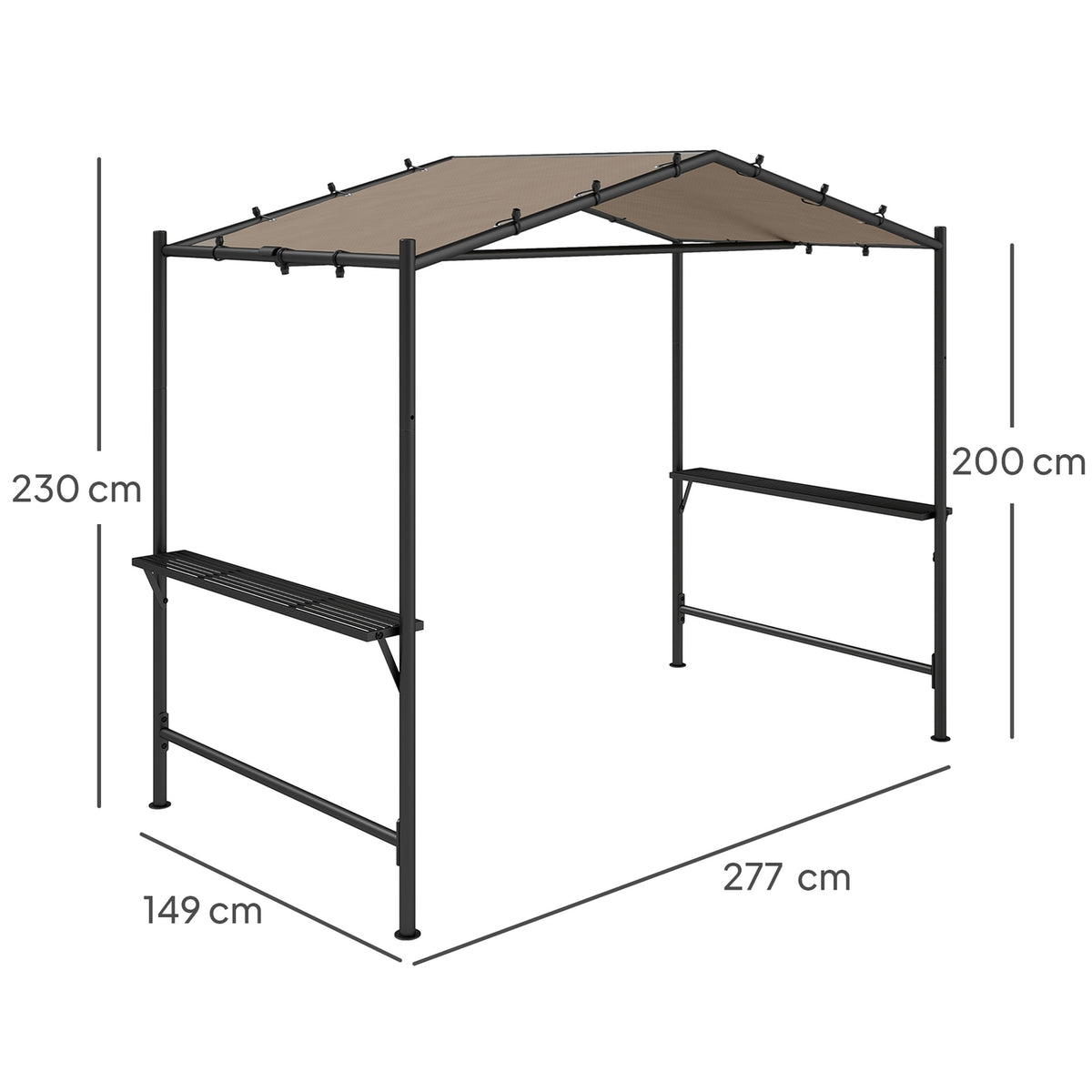 Barbecue Gazebo 277 x 149 x 230 cm Waterproof Flame Retardant Garden Gazebo with Side Shelves, Garden Gazebo with UV Protection, BBQ Pavilion Made of Steel, Garden Tent Grill Tent for Party BBQ, Khaki