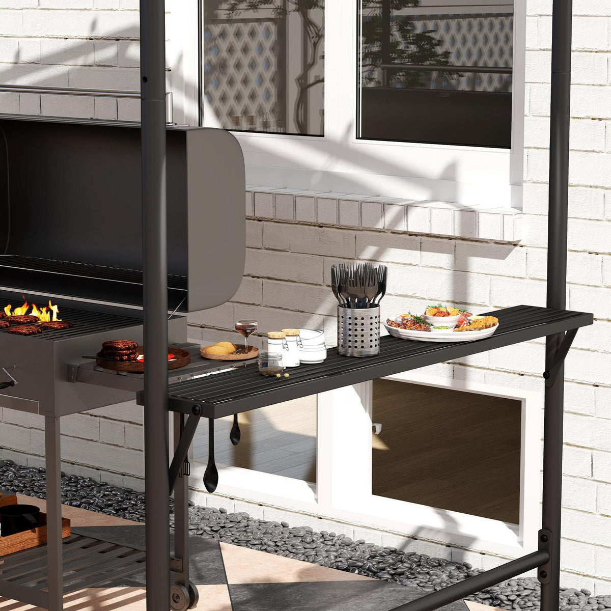 Barbecue Gazebo 277 x 149 x 230 cm Waterproof Flame Retardant Garden Gazebo with Side Shelves, Garden Gazebo with UV Protection, BBQ Pavilion Made of Steel, Garden Tent Grill Tent for Party BBQ, Khaki