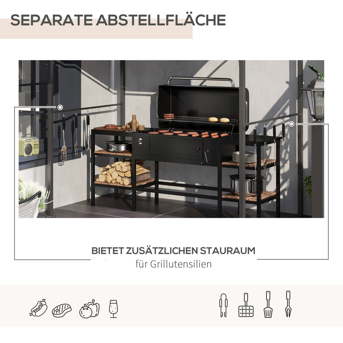 Barbecue Gazebo, Barbecue Canopy, Rain Cover With Uv Resistant, Garden Gazebo With Hooks, Steel Frame, Polyester, Beige, 215 X 150 X 220 Cm