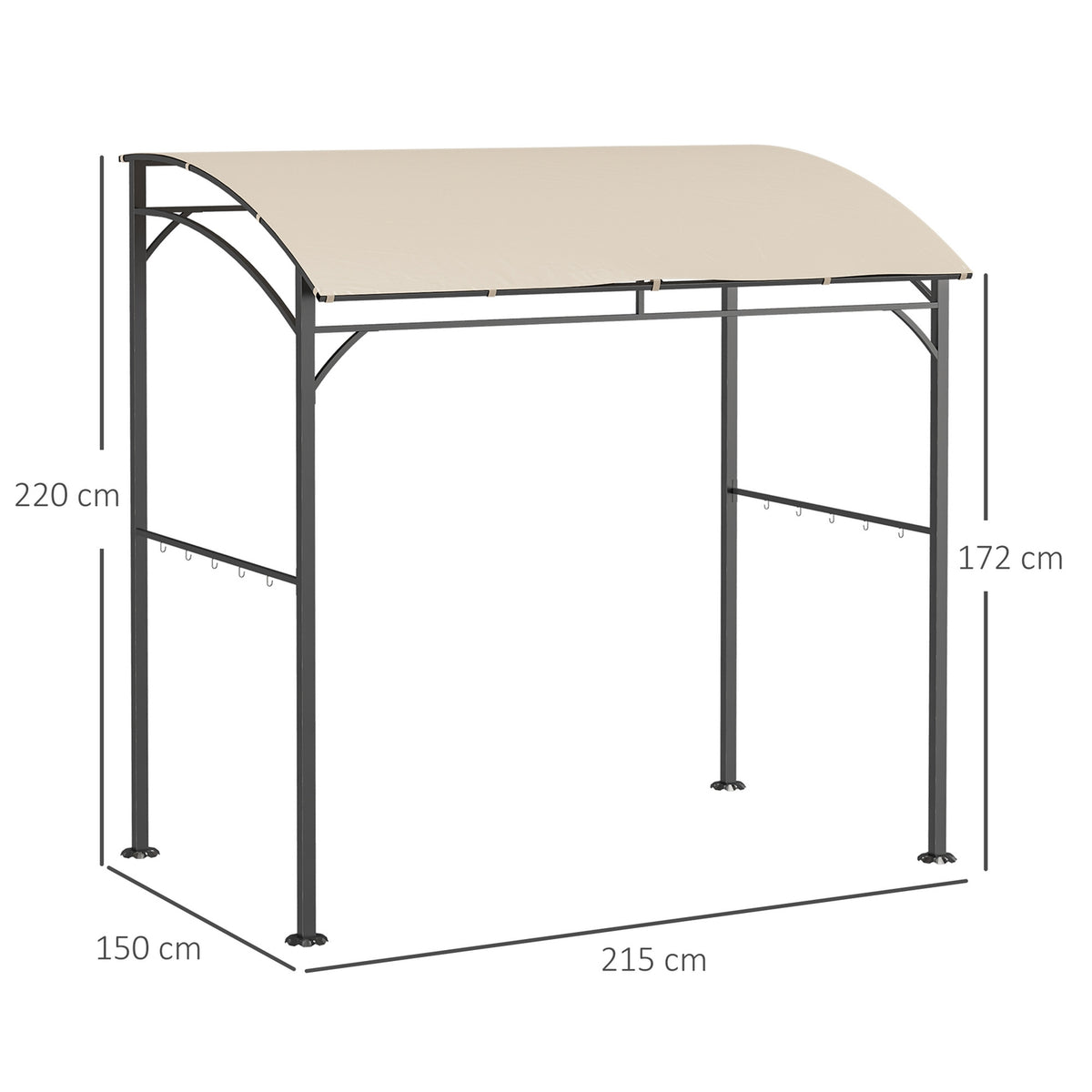 Barbecue Gazebo, Barbecue Canopy, Rain Cover With Uv Resistant, Garden Gazebo With Hooks, Steel Frame, Polyester, Beige, 215 X 150 X 220 Cm