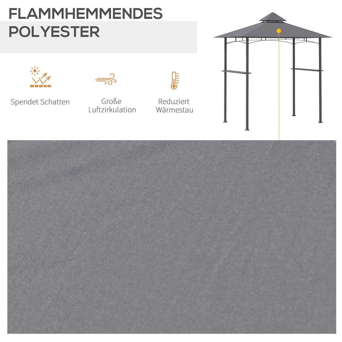 Barbecue Gazebo Robust Garden Tent With Flame-Retardant Double Roof, Ideal For Balcony, Grey, 245X148X252Cm