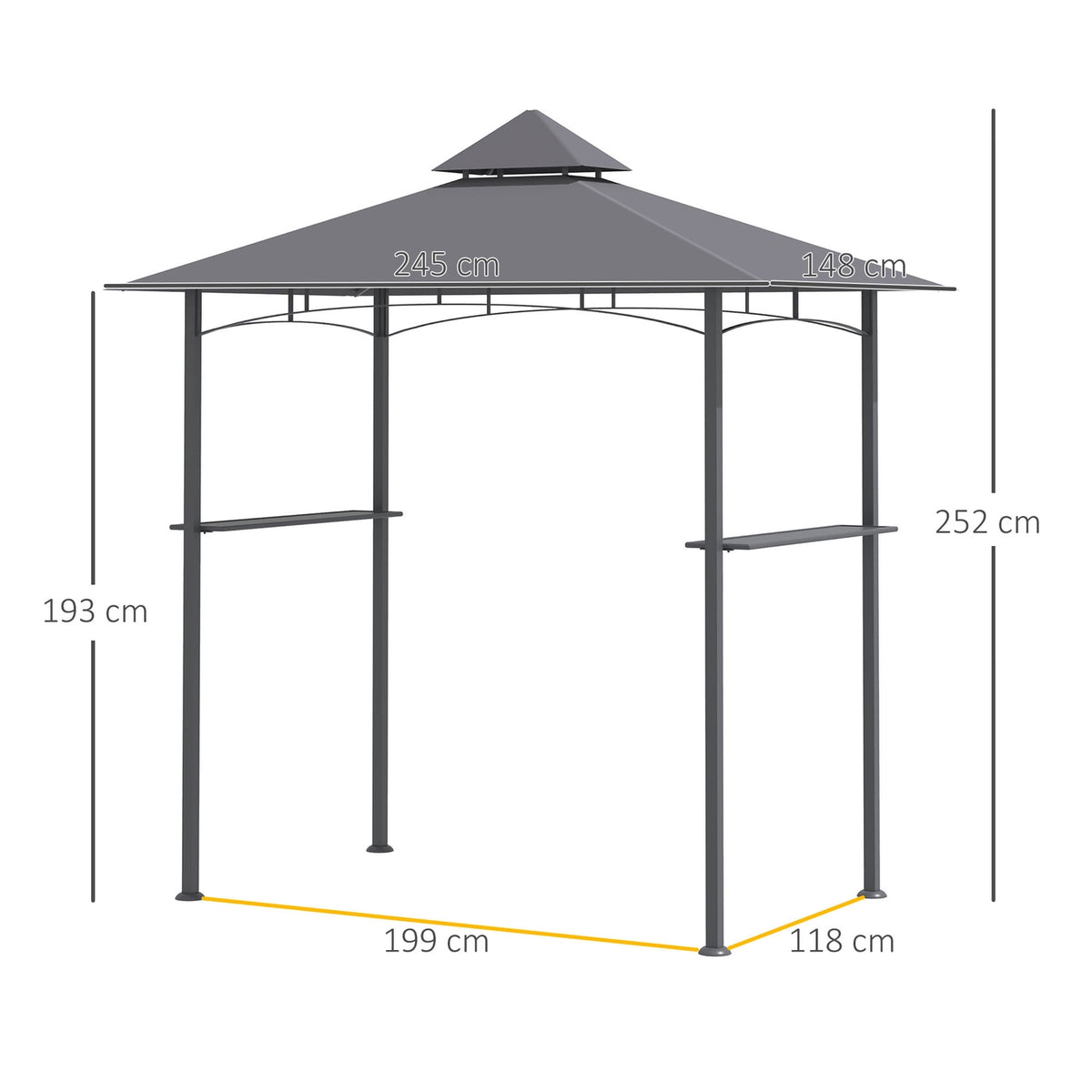 Barbecue Gazebo Robust Garden Tent With Flame-Retardant Double Roof, Ideal For Balcony, Grey, 245X148X252Cm