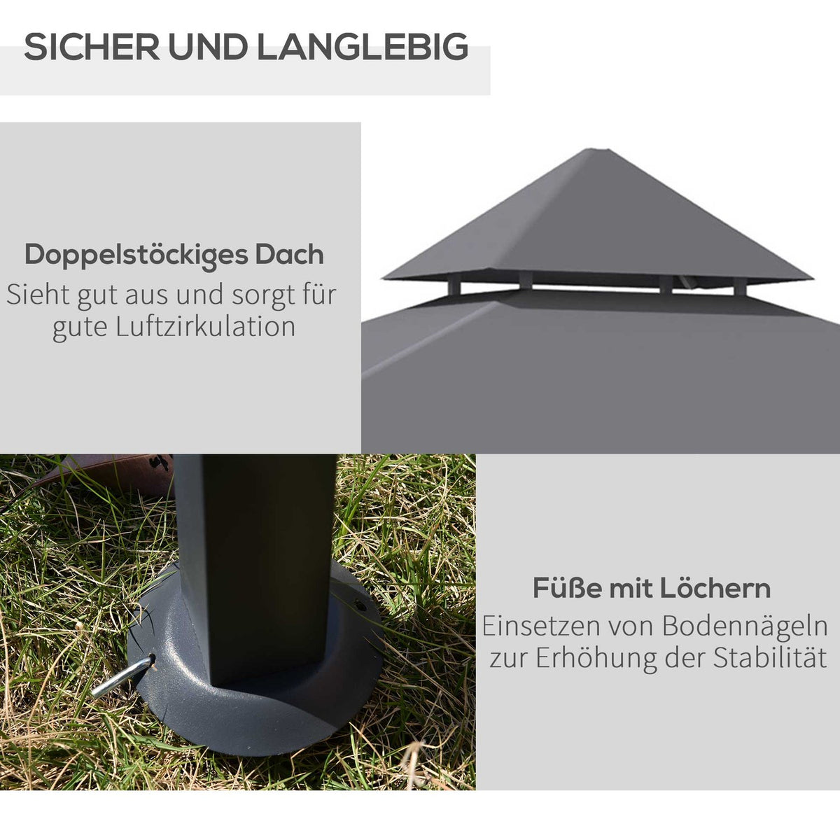 Barbecue Gazebo Robust Garden Tent With Flame-Retardant Double Roof, Ideal For Balcony, Grey, 245X148X252Cm