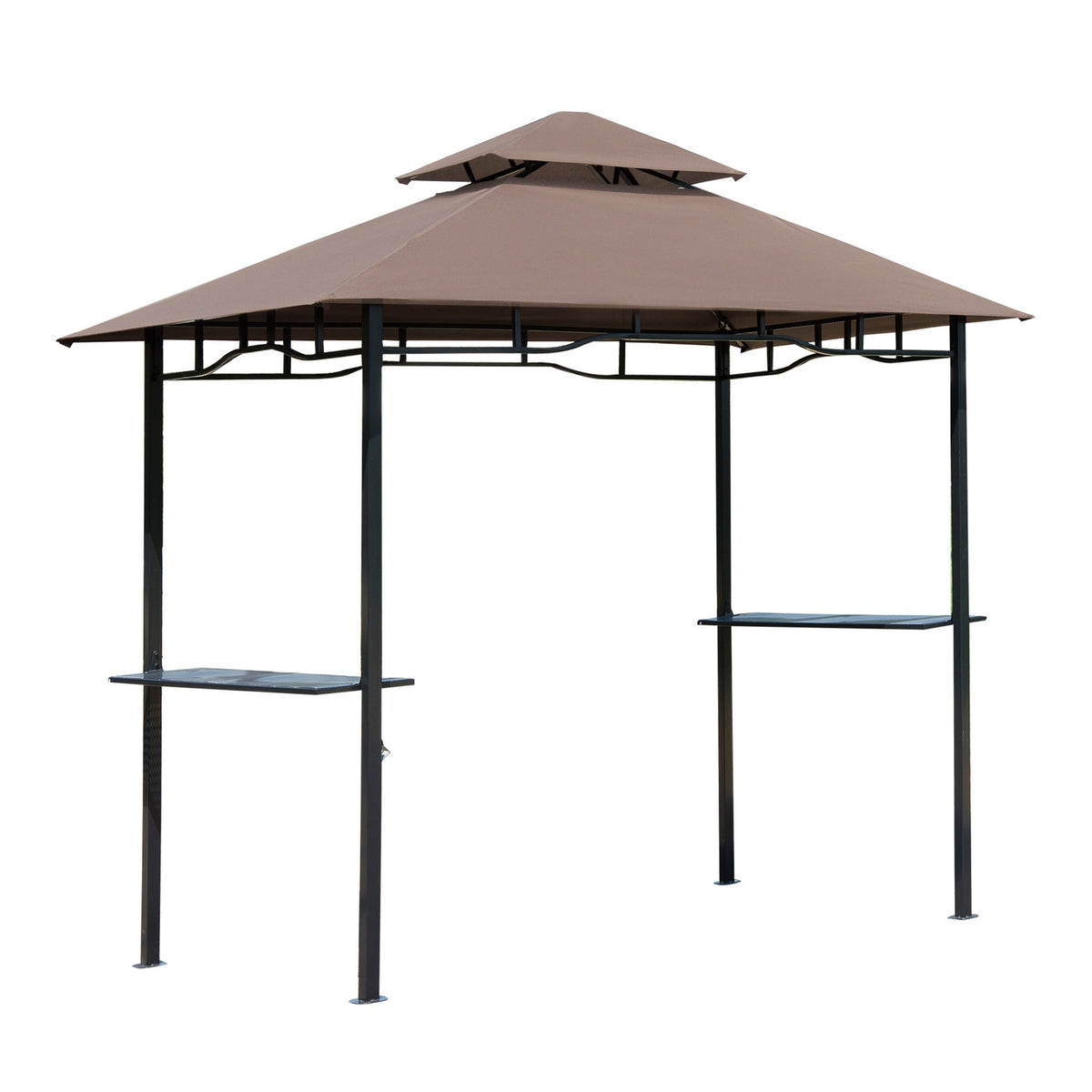 Barbecue Pavilion Garden Tent Flame-Retardant Double Roof Coffee Brown + Black 245X148X252Cm