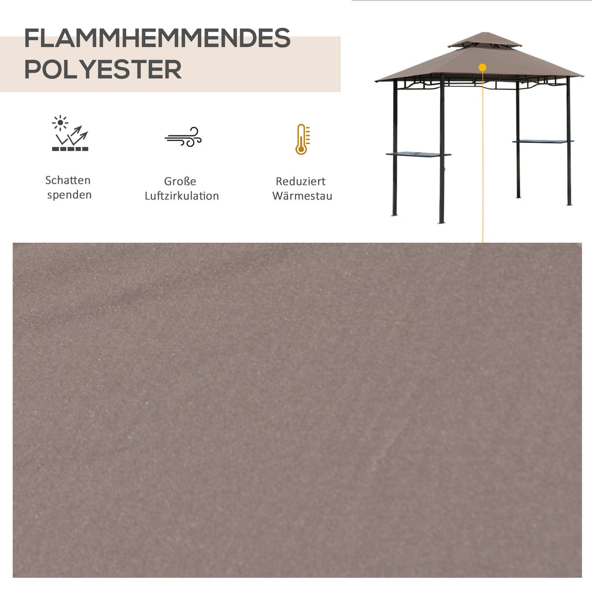 Barbecue Pavilion Garden Tent Flame-Retardant Double Roof Coffee Brown + Black 245X148X252Cm