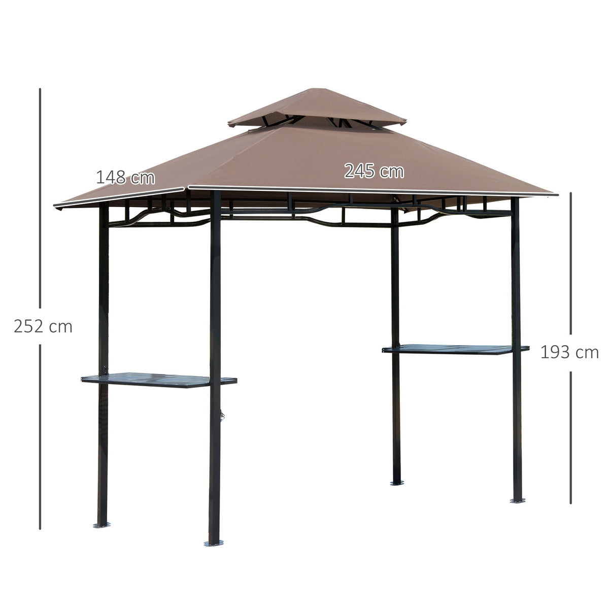 Barbecue Pavilion Garden Tent Flame-Retardant Double Roof Coffee Brown + Black 245X148X252Cm