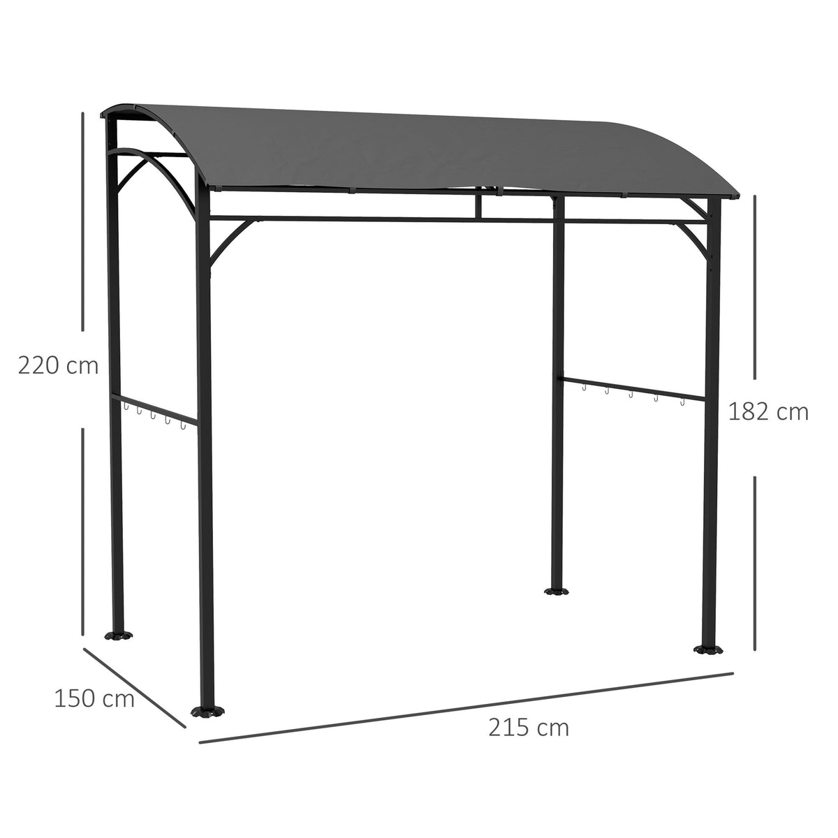 Barbecue pavilion 215 x 150 x 220 cm, water-repellent garden pavilion with curved roof, garden gazebo with hooks, BBQ pavilion, garden tent, barbecue tent, party tent for garden party, picnic, BBQ, dark gray