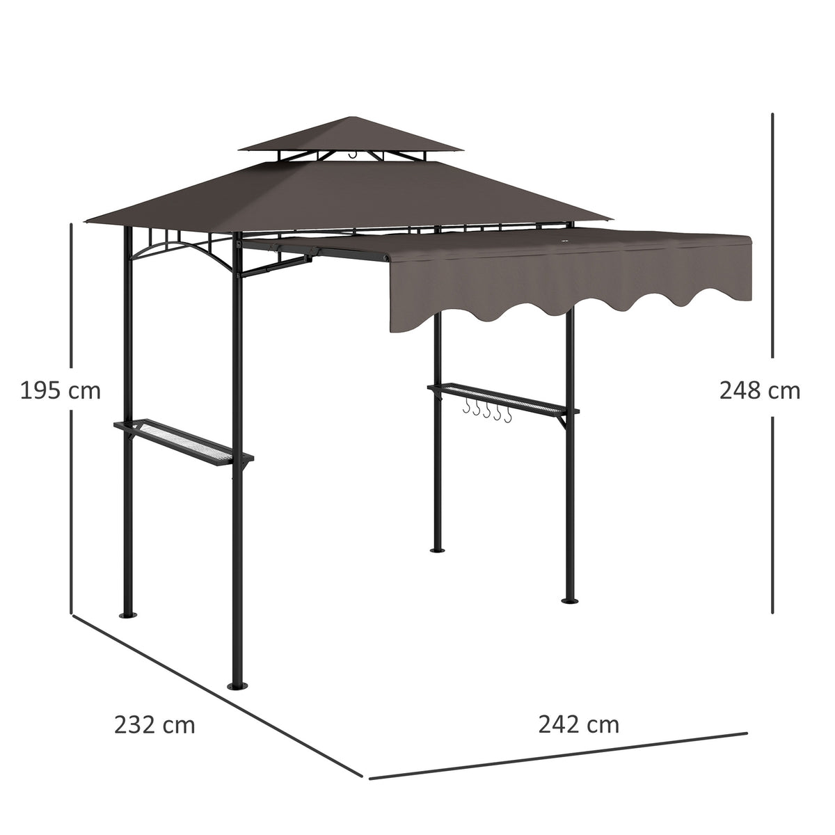 Barbecue pavilion 242x149x248 cm water-repellent flame-retardant garden pavilion with double-layer roof side shelves, UV 30+ garden gazebos, BBQ pavilion, garden tent for garden picnic BBQ coffee