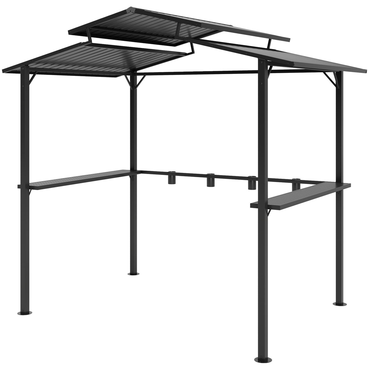 Barbecue pavilion 250 x 160 x 250 cm waterproof garden pavilion with double-layer roof, side shelves, gazebo with UV protection, BBQ pavilion, garden tent grill tent for garden party BBQ, black