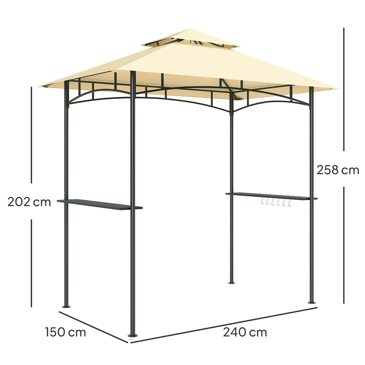 Barbecue pavilion with LED 240 x 150 x 258 cm water-repellent flame-retardant garden pavilion with double-layer roof, side shelves, gazebo with UV protection, BBQ pavilion for party BBQ beige