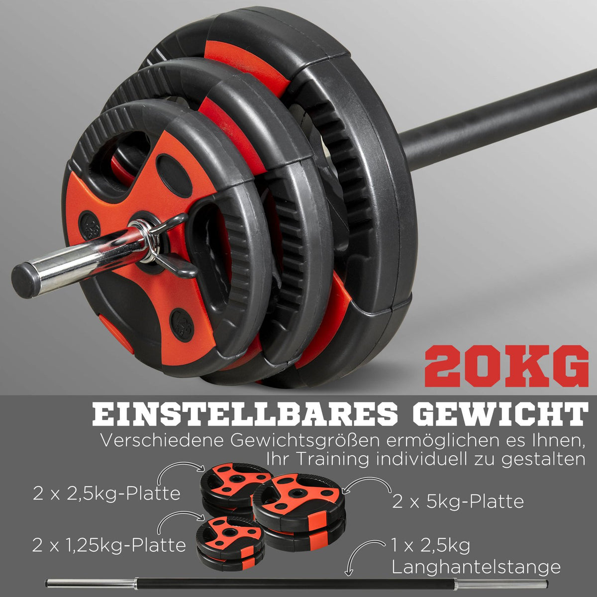 Barbell Set 20 Kg, Adjustable Dumbbell Set With Non-Slip Handle, Including 6 Weight Plates, Floor-Friendly Weight Lifting For Exercise Bikes
