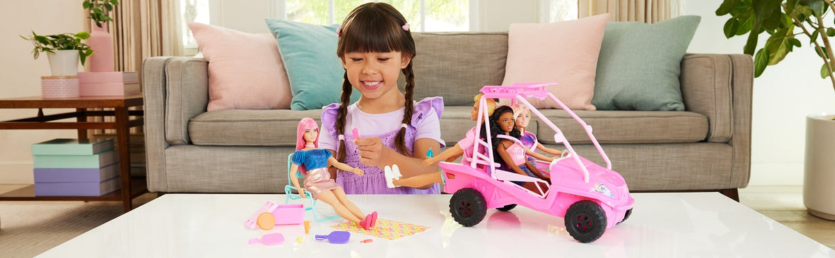 Barbie Beach Buggy with Accessories, Fits 4 Dolls