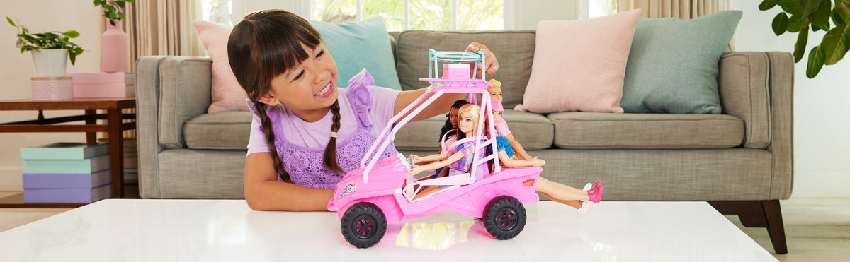Barbie Beach Buggy with Accessories, Fits 4 Dolls