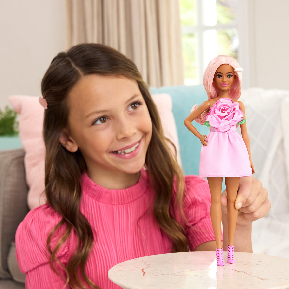 Barbie Doll with Pink Rose Dress and Heels