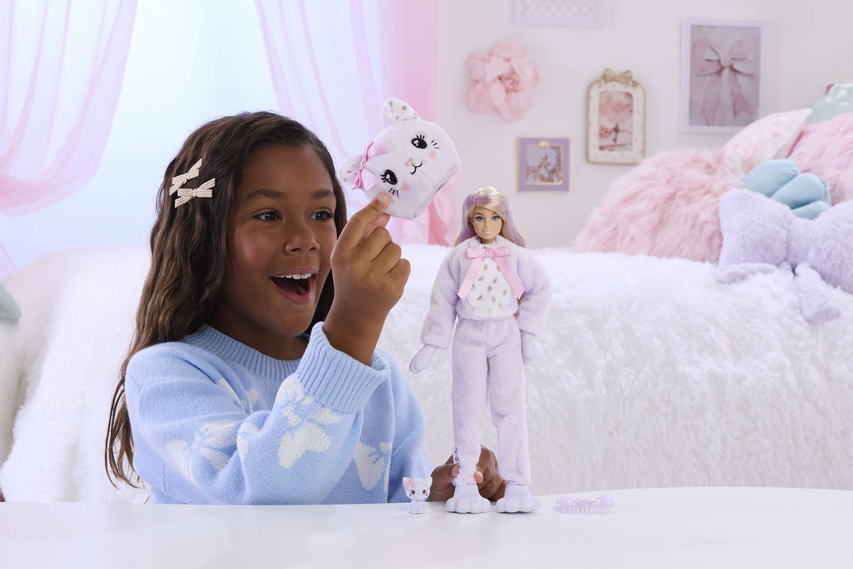 Barbie Doll with Purple Kitten Costume & 10 Surprises