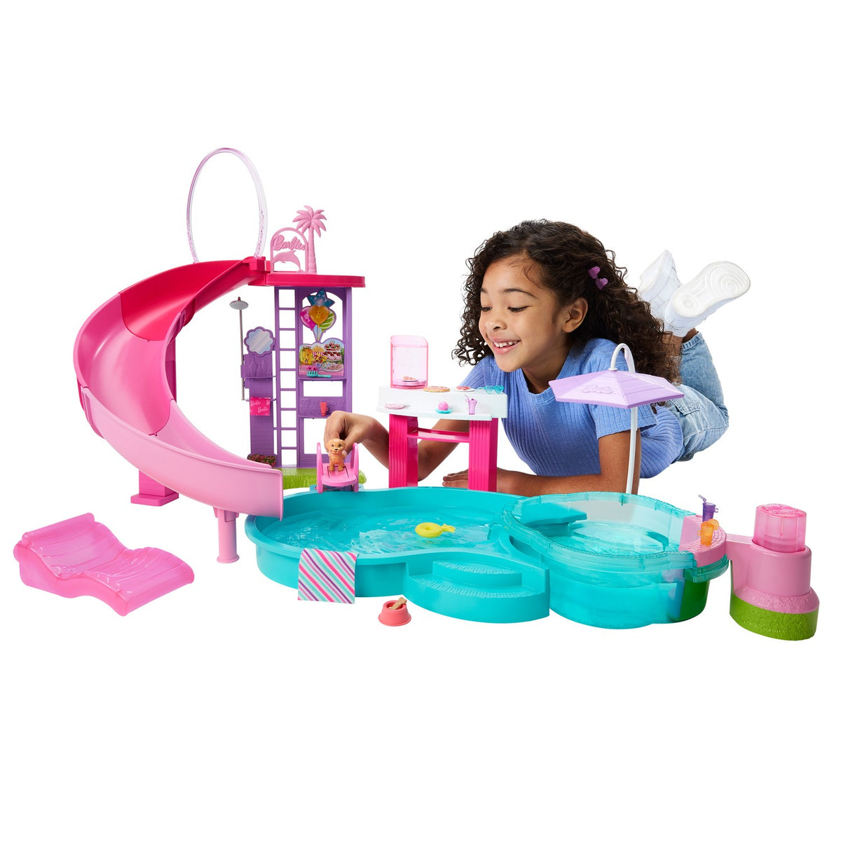 Barbie Pool Playset with Slide and Hot Tub, 17 Accessories
