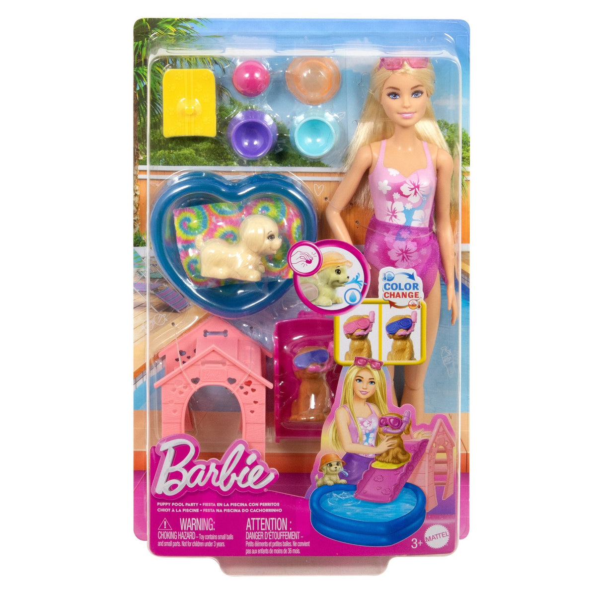 Barbie Puppy Pool Playset with Color-Changing Dogs