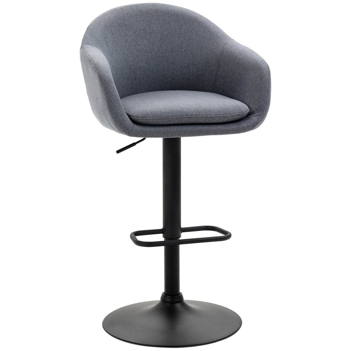 Bar chair height adjustable 110 kg load capacity 54 x 54 x 92-112 cm 360° rotatable with footrest in linen look dark gray