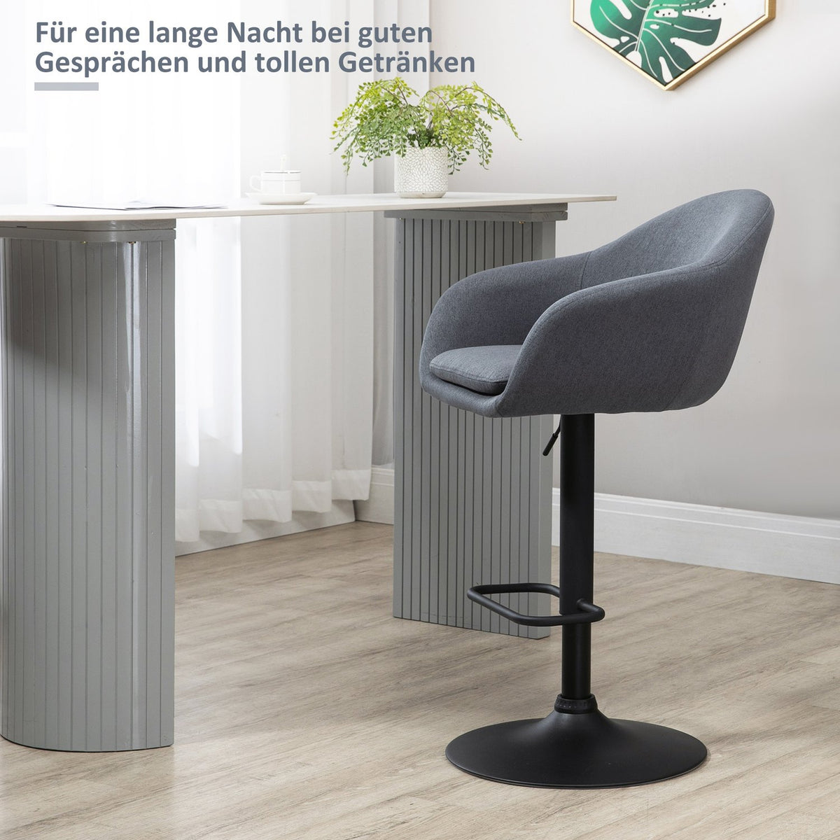 Bar chair height adjustable 110 kg load capacity 54 x 54 x 92-112 cm 360° rotatable with footrest in linen look dark gray