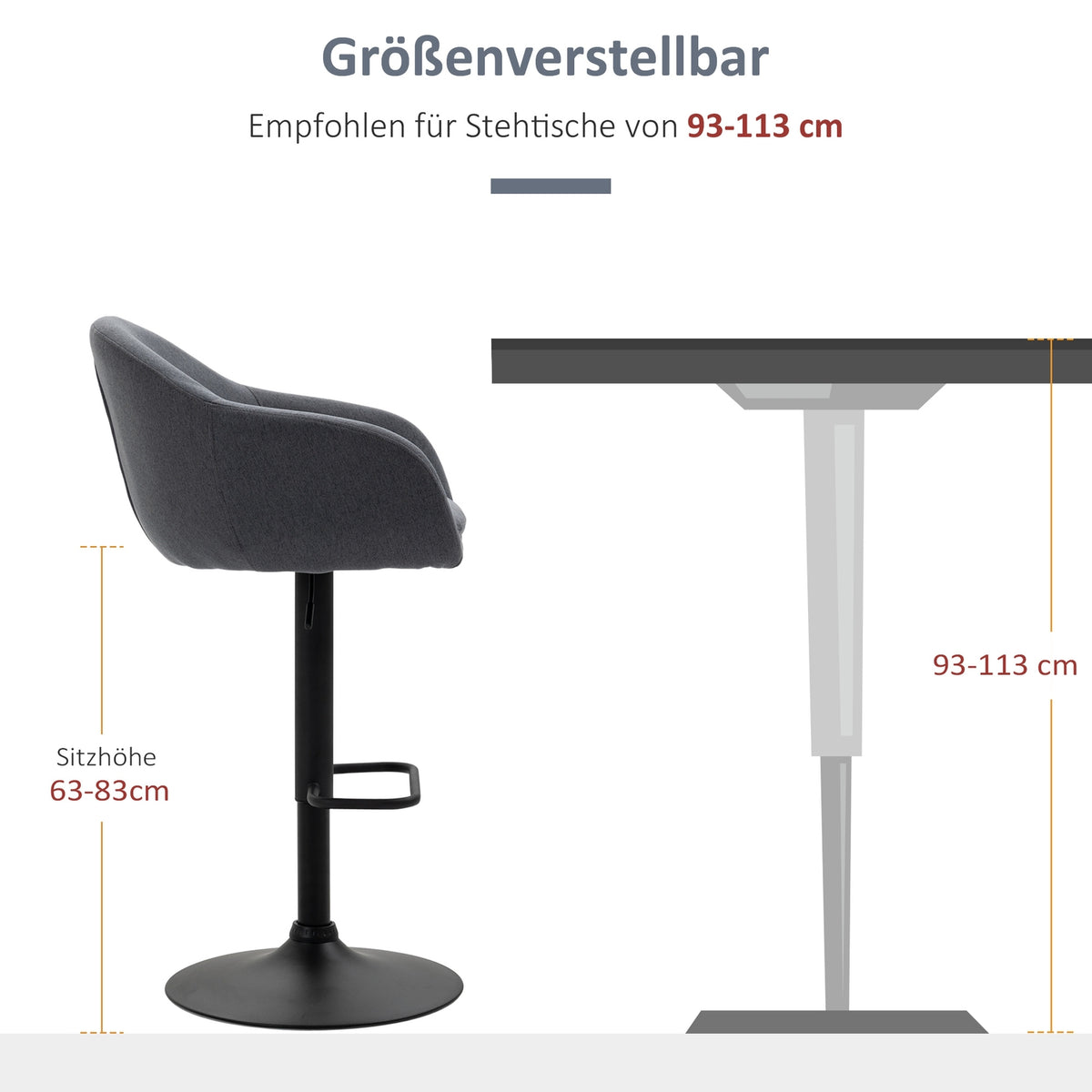 Bar chair height adjustable 110 kg load capacity 54 x 54 x 92-112 cm 360° rotatable with footrest in linen look dark gray