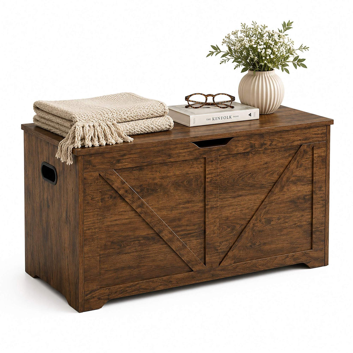 Barn-Style Storage Bench, Brown MDF – 100x40x46 cm