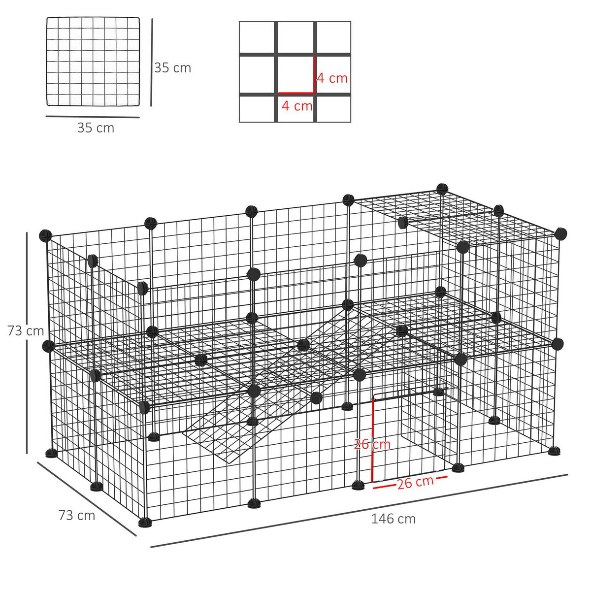 Barrier Diy Playpen For Small Animals, Puppy Playpen, 36 Panels, Black, 146X73X73Cm