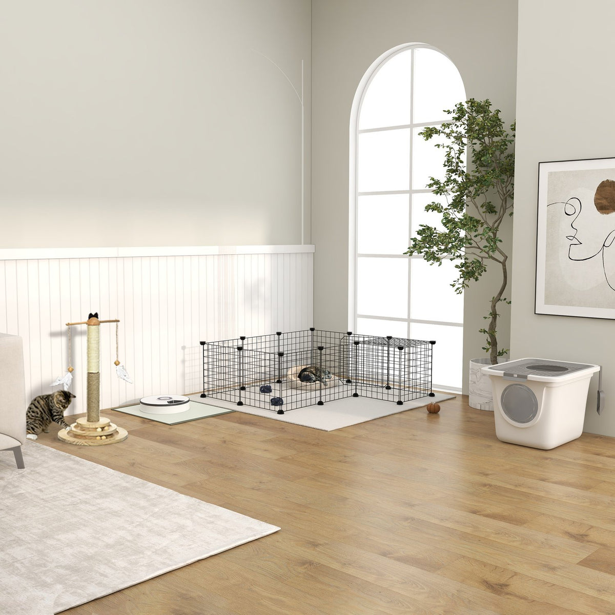 Barrier Diy Playpen For Small Animals, Puppy Playpen, 36 Panels, Black, 146X73X73Cm